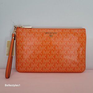 MICHAEL KORS Signature Logo Jet Set Large Top Zip Pouch/Wristlet- Apricot